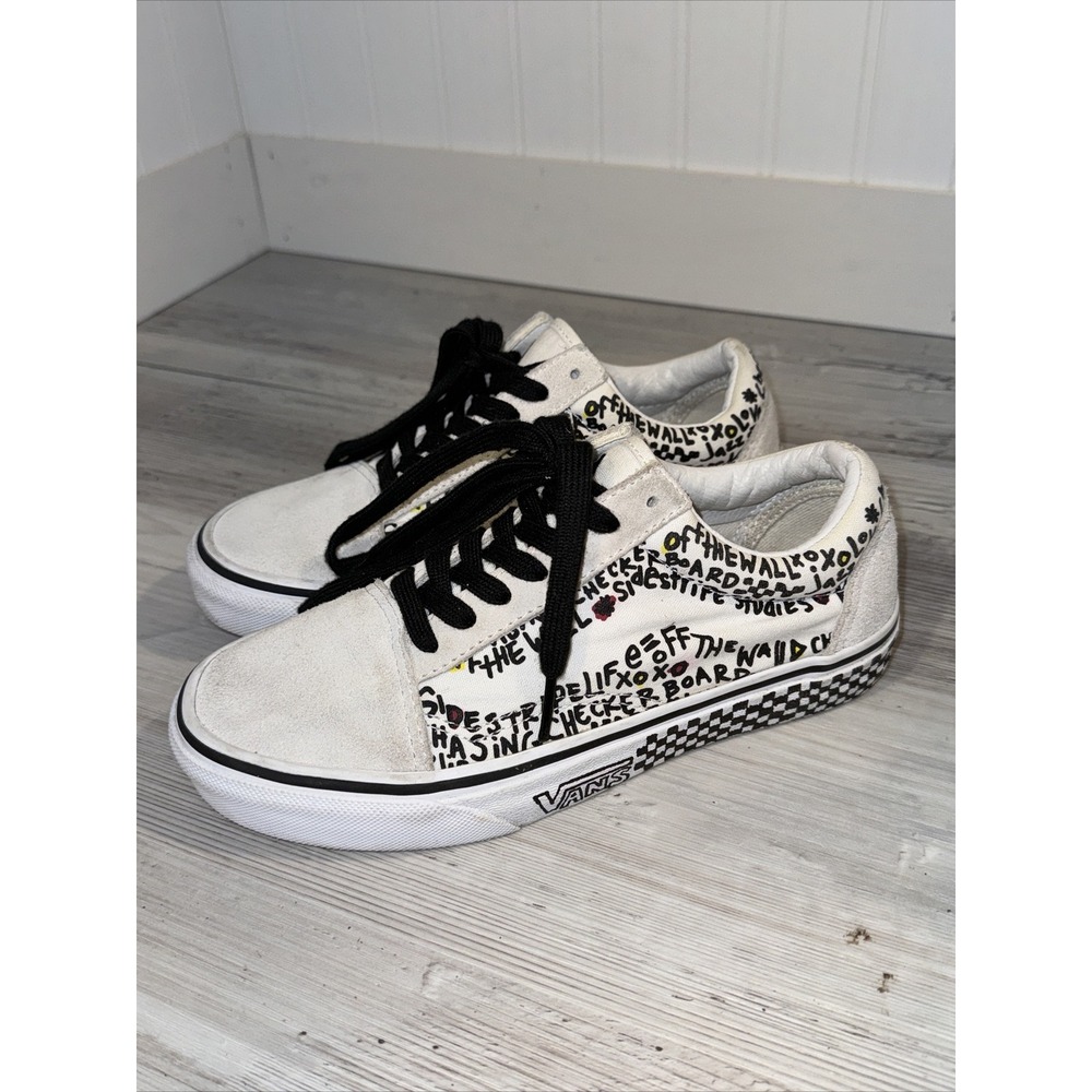 Vans Checkered Flag Womens 5.5 Mens 4 Old Skool DIY Sneakers Shoes Black White